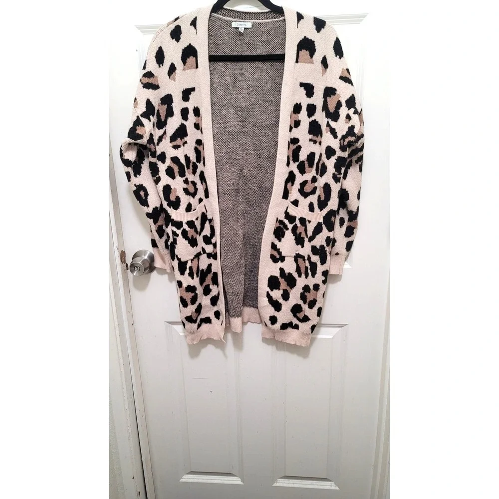 Jodifl Leopard Print Open Front Cardigan‎ Sweater With Pockets